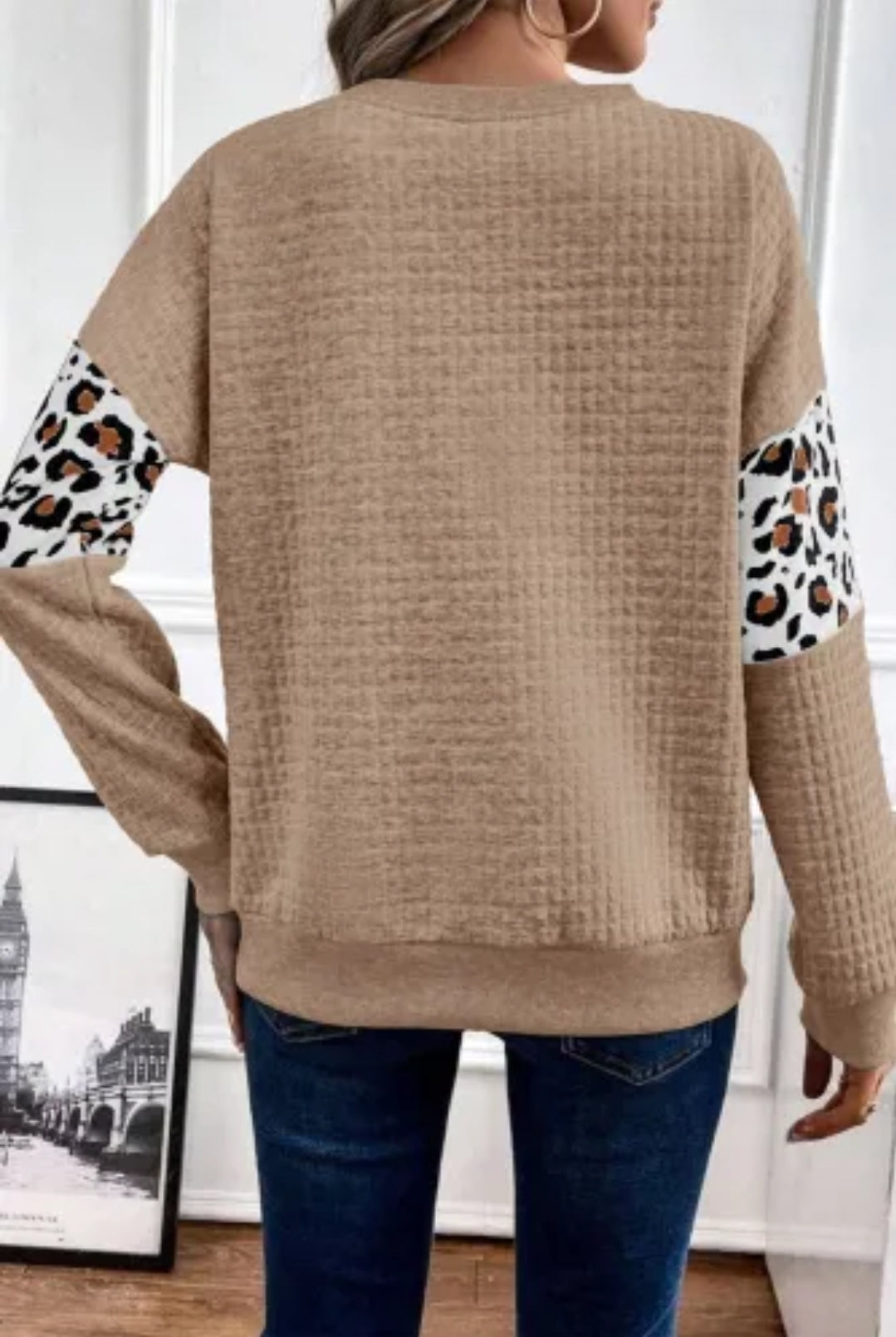 Leopard Quilted Patchwork Crew Neck Sweatshirt