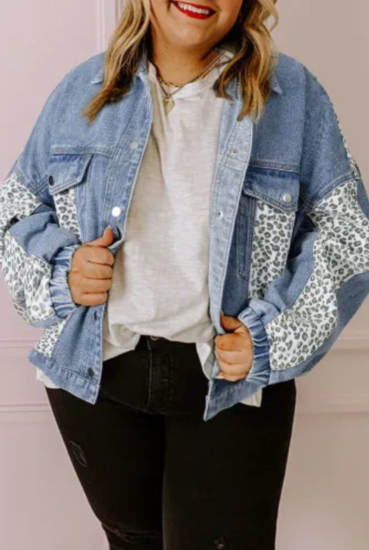 Leopard Patchwork Denim Jacket